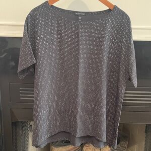 Eileen Fisher Navy Dot-Print Short Sleeve top, women’s Small Petite